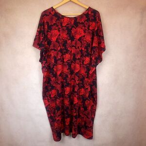 Ellos Black Red Floral Short Sleeve Dress Tunic Size 26/28 2X